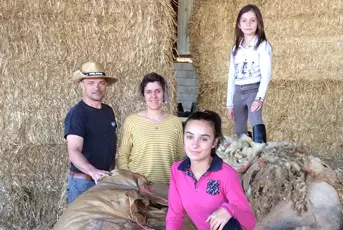 famille d'éleveur entouré de laine